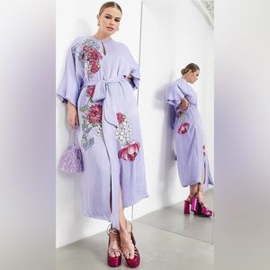 ASOS EDITION floral embroidered belted midi dress in satin size US 12/UK 16